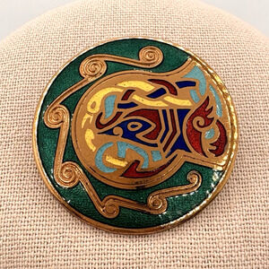 Vintage Tara Ware Dublin Ireland Celtic Enamel Book of Kells Bird Brooch Pendant